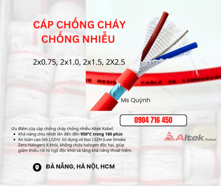 Cáp báo cháy, chống cháy FR 2x0.75, 2x1.0, 2x1.5, 2x2.5 Altek Kabel
