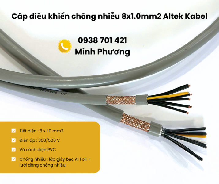 Cáp điều khiển chống nhiễu 8x1.0mm2 – Báo giá mới nhất, hàng chính hãng