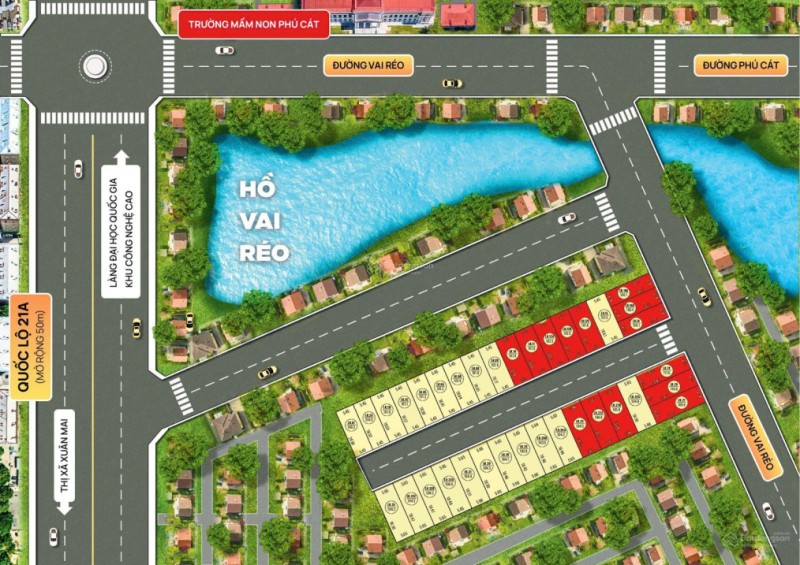 Bán đất view hồ Vai Réo, full cư 104.3m2, MT 5.65m, giá 50 triệu/m2
