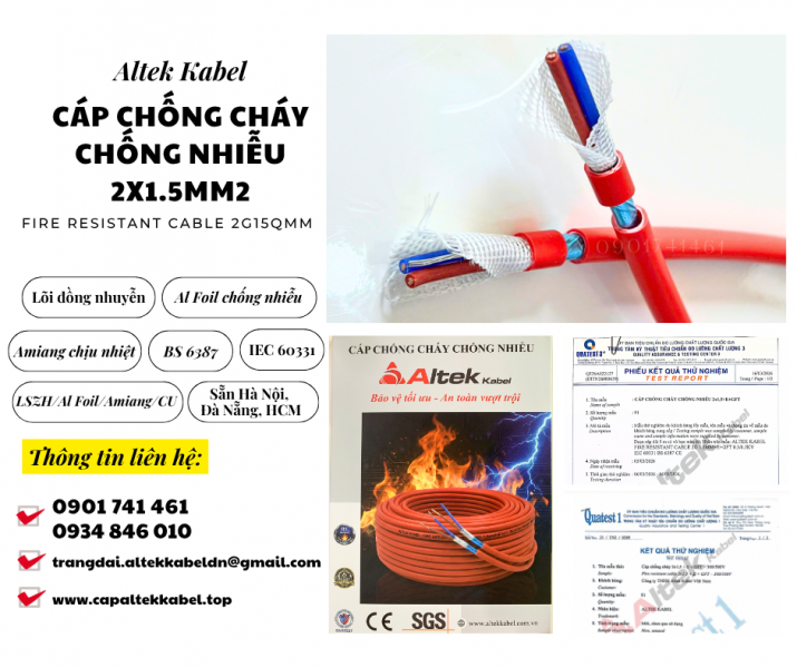 Cáp chống cháy chống nhiễu 2x1.5 Altek Kabel sẵn Hải Phòng, Thái Bình, Nam Định, Ninh Bình