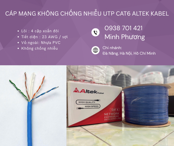 Cáp mạng UTP Cat6 không chống nhiễu – Giải pháp tiết kiệm cho hệ thống mạng
