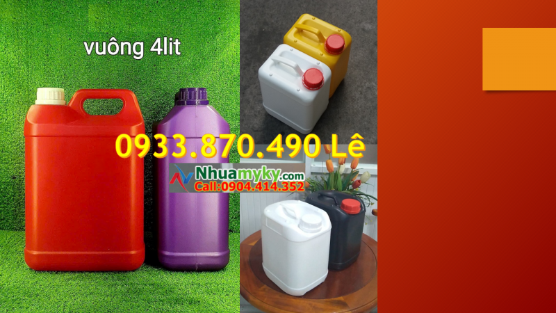 Can nhựa 3.8 lít đựng dung dịch lau kính, can nhựa 3.6 lít đựng hóa chất ngành nông nghiệp 