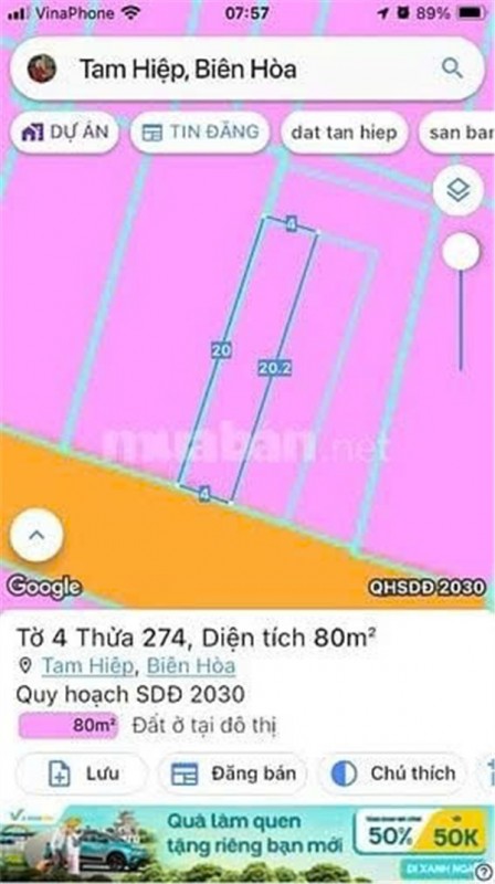 ĐẤT CHÍNH CHỦ - THỔ CƯ 100% - Đường Lý Văn Sâm, Phường Tam Hiệp, TP Biên Hoà, Tỉnh Đồng Nai