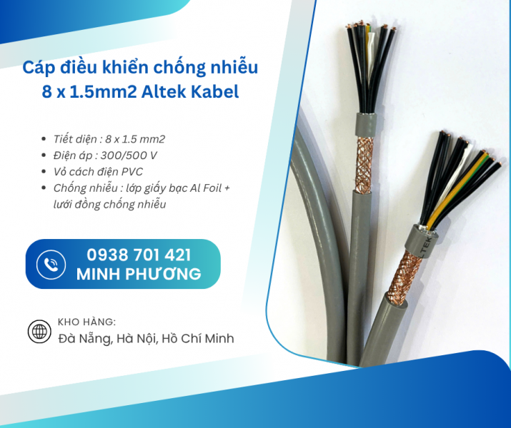 Cáp điều khiển chống nhiễu 8x1.5mm² Altek Kabel – Giải pháp truyền tín hiệu ổn định