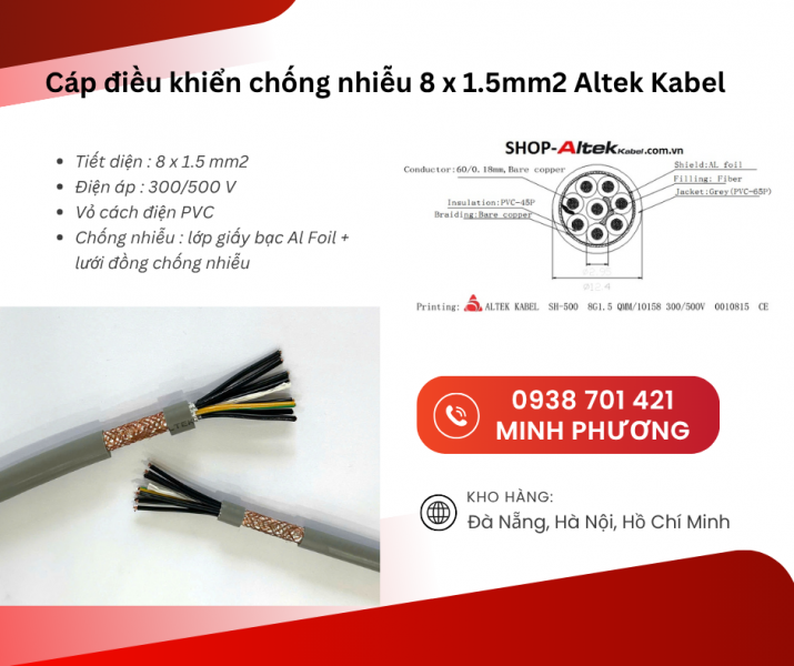 Cáp điều khiển chống nhiễu 8x1.5mm² Altek Kabel – Giải pháp truyền tín hiệu ổn định