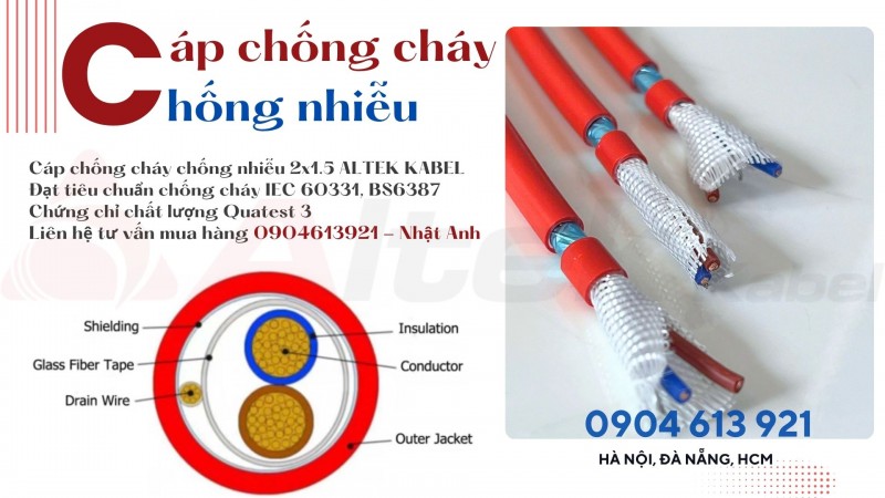 Cáp chống cháy chống nhiễu 2x0.75/2x1.0/2x1.5/2x2.5 Altek Kabel 