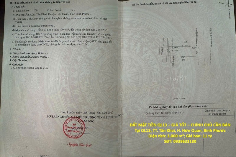 ĐẤT MẶT TIỀN QL13 – GIÁ TỐT – CHÍNH CHỦ CẦN BÁN Tại QL13, TT. Tân Khai, H. Hớn Quản, Bình Phước