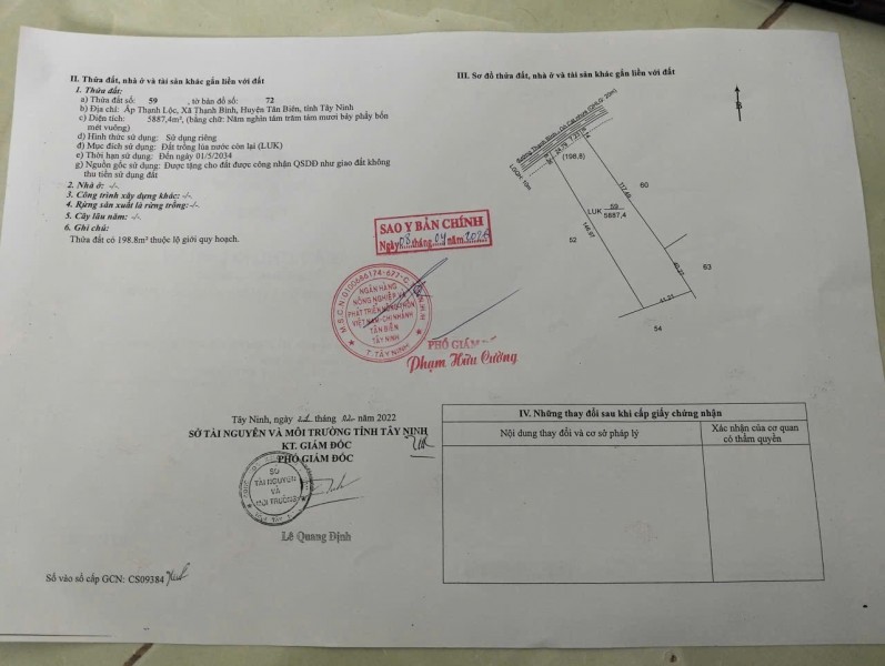 Ht Cần bán nhanh 2,5 tỷ đất tại Thạnh Lộc Tân Biên tỉnh Tây Ninh