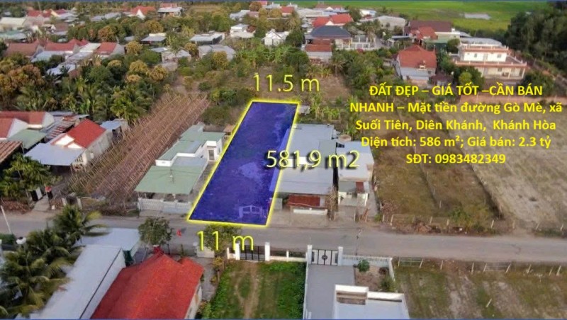 ĐẤT ĐẸP – GIÁ TỐT –CẦN BÁN NHANH – Mặt tiền đường Gò Mè, xã Suối Tiên, Diên Khánh,  Khánh Hòa