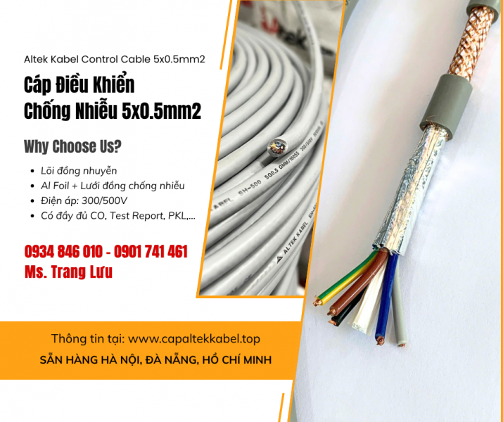 Cáp điều khiển, cáp chỗng nhiễu Altek Kabel 5x0.5 Sài Gòn, Đồng Nai, Khánh Hòa, Bình Dương