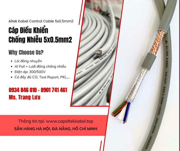 Cáp điều khiển, cáp chỗng nhiễu Altek Kabel 5x0.5 Sài Gòn, Đồng Nai, Khánh Hòa, Bình Dương
