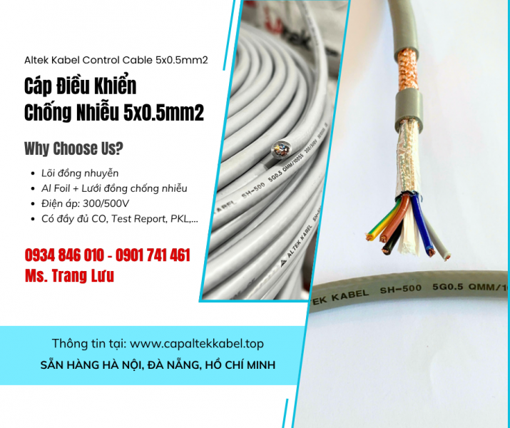 Cáp điều khiển, cáp chỗng nhiễu Altek Kabel 5x0.5 Sài Gòn, Đồng Nai, Khánh Hòa, Bình Dương