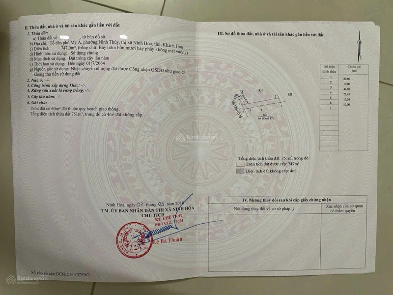 Cần bán đất mặt tiền đường Lê Hồng Phong - phường Đông Ninh Hòa