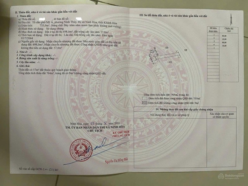 Cần bán đất mặt tiền đường Lê Hồng Phong - phường Đông Ninh Hòa