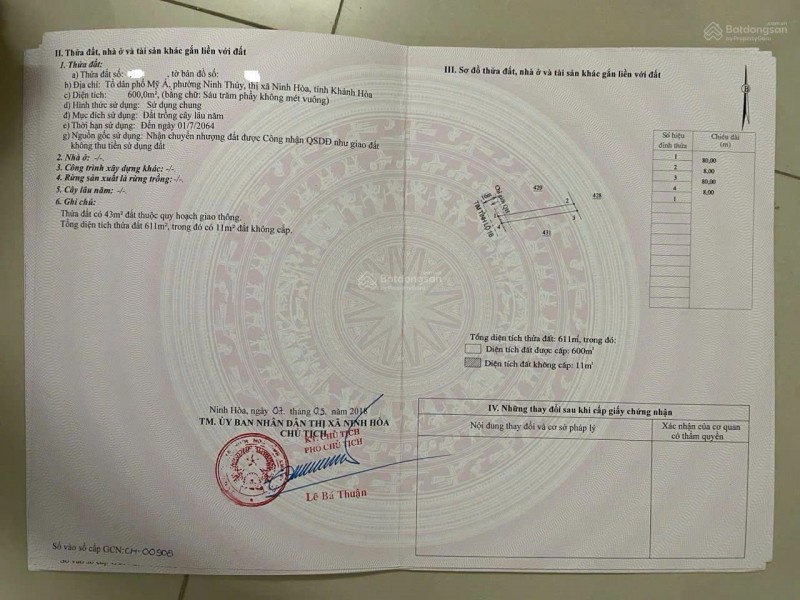 Cần bán đất mặt tiền đường Lê Hồng Phong - phường Đông Ninh Hòa