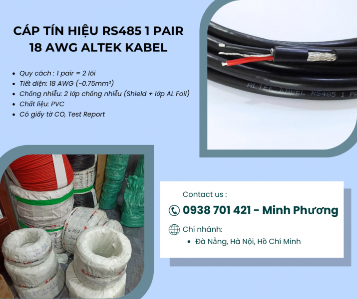 Cáp RS485 1 Pair 18AWG – Giải pháp truyền tín hiệu ổn định cho hệ thống công nghiệp