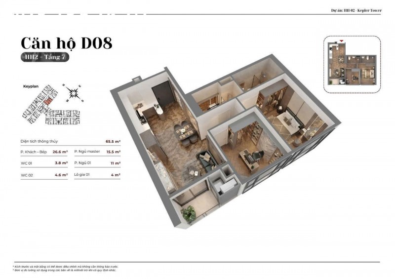 Bán căn 02pn Tháp đôi Kepler Land, tầng đẹp, diện tích 65.5m2, giá siêu rẻ