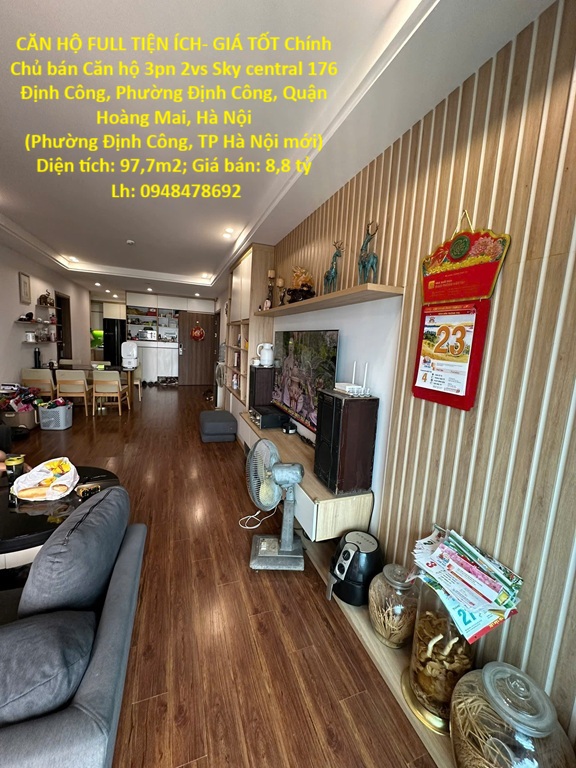 CĂN HỘ FULL TIỆN ÍCH- GIÁ TỐT Chính Chủ bán Căn hộ 3pn 2vs Sky central 176 Định Công,HN