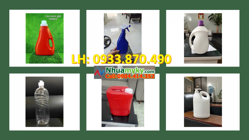 Can 3.8 lít đựng hóa chất, can nhựa 3.6 lít đựng dầu máy, can 2 lít đựng nước lau sàn 