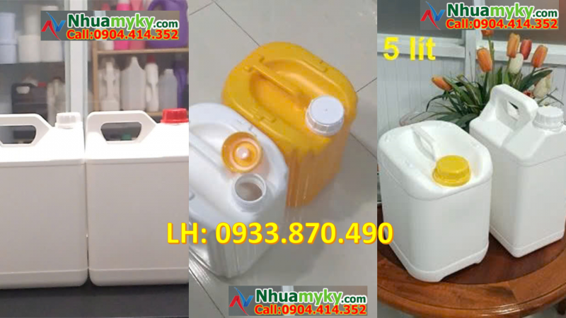 Can 3.8 lít đựng hóa chất, can nhựa 3.6 lít đựng dầu máy, can 2 lít đựng nước lau sàn 