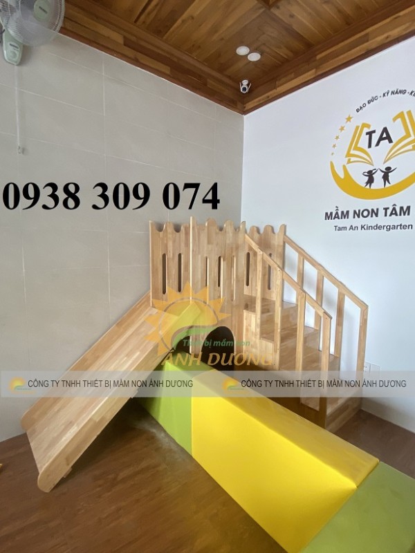 Cầu trượt gỗ liên hoàn trẻ em, thang leo cầu trượt gỗ trẻ em