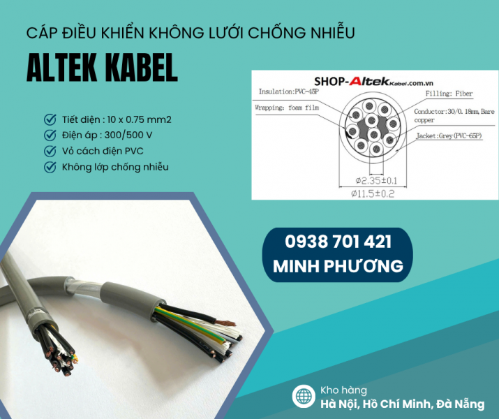 Cáp tín hiệu không lưới chống nhiễu 10x0.75mm2 có sẵn Đà Nẵng, Huế, Bình Định