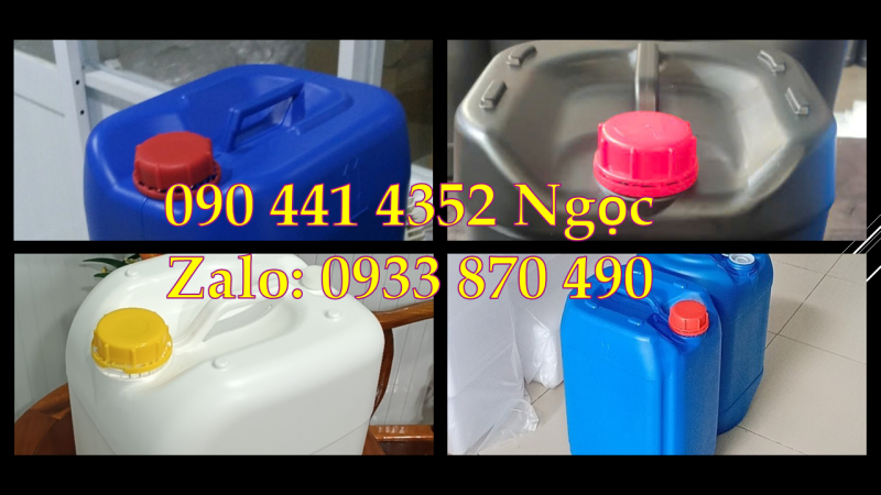SX can 20 lít đựng thuốc nhuộm, can 25 lít vuông trắng, can xanh 30 lít đựng axit đậm đặc 