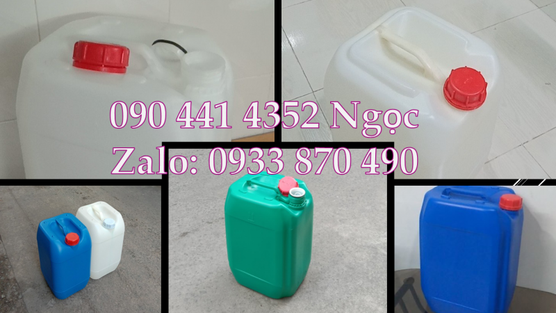 SX can 20 lít đựng thuốc nhuộm, can 25 lít vuông trắng, can xanh 30 lít đựng axit đậm đặc 