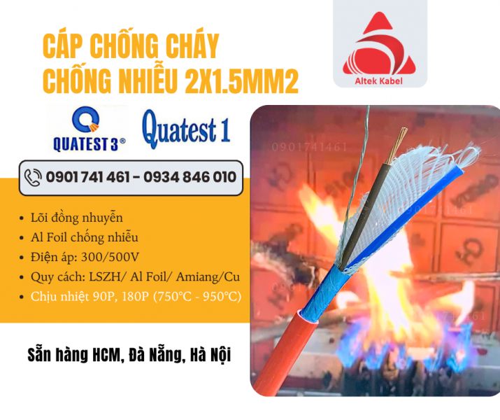 Cáp chống cháy chống nhiễu 2x1.5 Altek kabel tại Đà Nẵng, Hà Nội, HCM