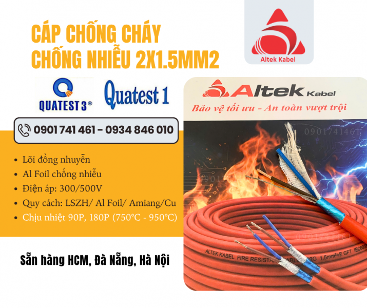 Cáp chống cháy chống nhiễu 2x1.5 Altek kabel tại Đà Nẵng, Hà Nội, HCM