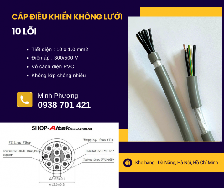Cáp tín hiệu không lưới 10x1.0mm2 Altek Kabel phân phối Đà Nẵng, Hà Nội, Huế