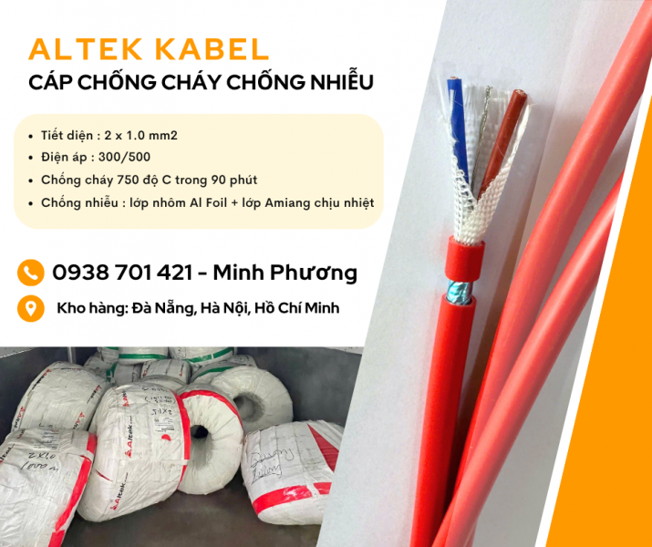 Cáp chống cháy chống nhiễu 2x1.0mm2 Altek Kabel sẵn hàng Đà Nẵng, Hà Nội, Gia Lai