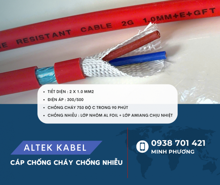 Cáp chống cháy chống nhiễu 2x1.0mm2 Altek Kabel sẵn hàng Đà Nẵng, Hà Nội, Gia Lai