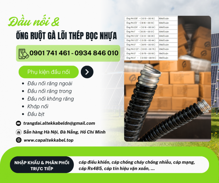 Ống ruột gà lõi thép bọc nhựa kèm PG tại Hà Nội, Đà Nẵng, HCM