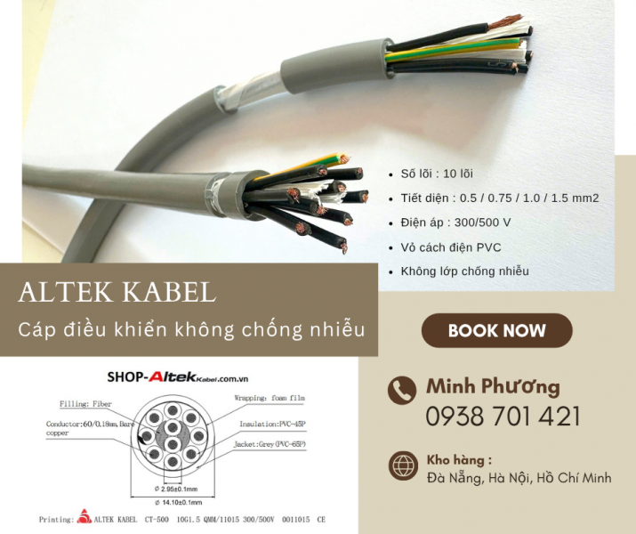 Báo giá cáp điều khiển không chống nhiễu 10x1.5mm2 mới nhất Đà Nẵng, Huế