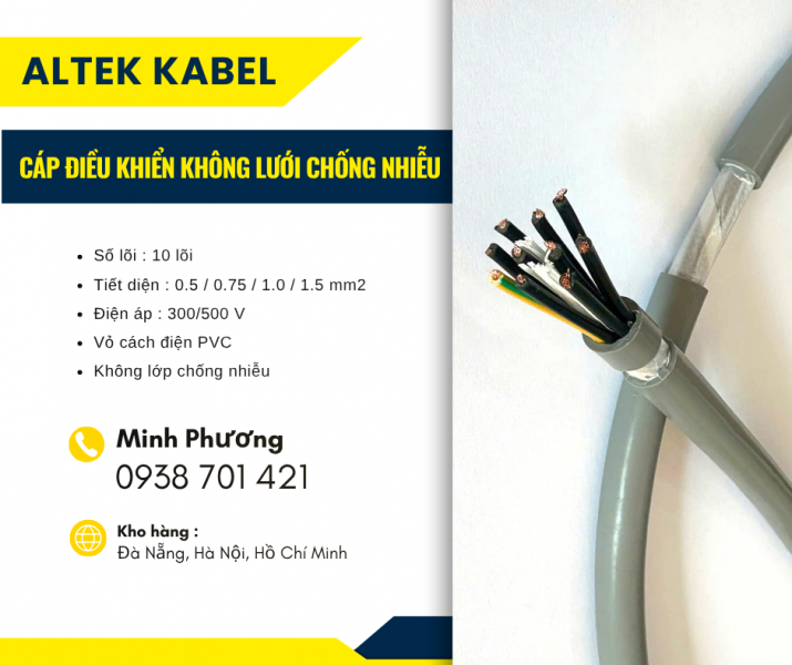 Báo giá cáp điều khiển không chống nhiễu 10x1.5mm2 mới nhất Đà Nẵng, Huế