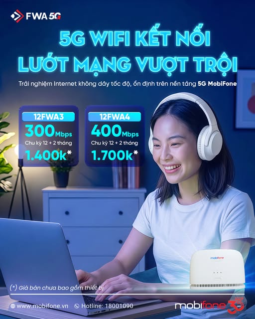 Trải nghiệm ngay Wifi không dây FWA5G của MobiFone, tốc độ hàng đầu