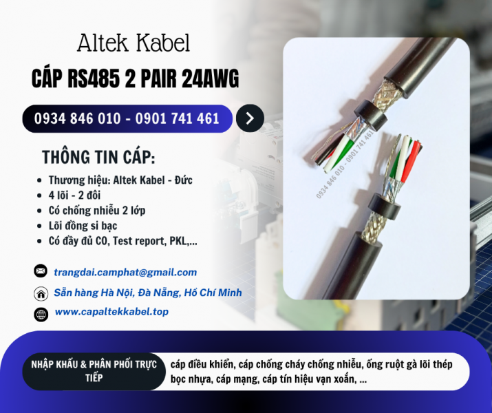 Cáp loa, cáp âm thanh, cáp truyền thông RS485 2 pair 24awg Altek Kabel tại Hà Nội, Đà Nẵng, HCM