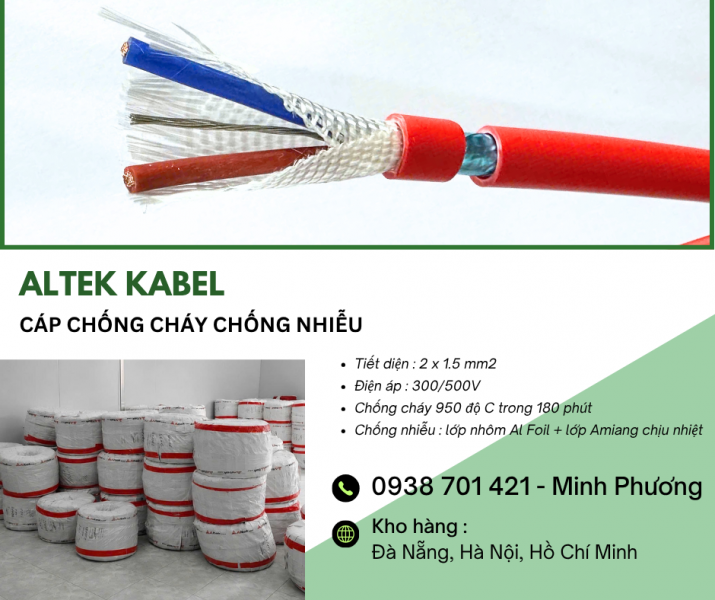 Cáp chống cháy chống nhiễu 2x1.5mm2 chất lượng cao Thanh Hóa, Nghệ An, Hà Tĩnh