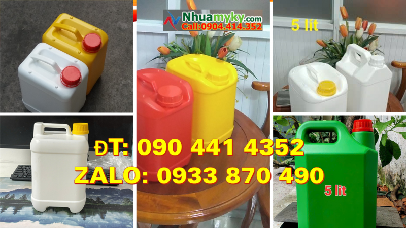 Can nhựa 5 lít đựng dầu dừa, can nhựa vuông 2 lít, can nhựa 1 lít vuông quai 