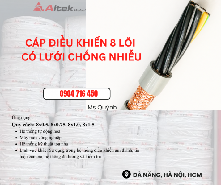 Cáp tín hiệu Altek Kabel 8x0.5, 8x0.75, 8x1.0, 8x1.5mm2 Đà Nẵng, Sài Hòn, Hà Nội,