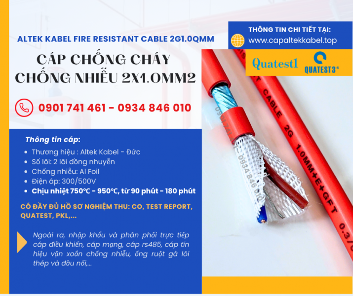 Cáp tín hiệu báo cháy chống cháy chống nhiễu 2x1.0 Altek Kabel tại Đà Nẵng, Hà Nội, HCM