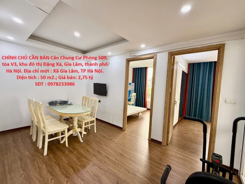 CHÍNH CHỦ CẦN BÁN Căn Chung Cư Phòng 509, tòa V3, khu đô thị Đặng Xá, Gia Lâm, thành phố Hà Nội.