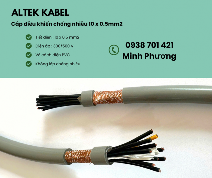 Có sẵn cáp điều khiển chống nhiễu 10x0.5mm2