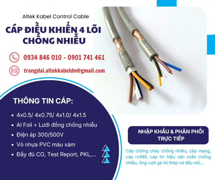 Cáp điều khiển Altek Kabel 4x0.5/4x0.75/4x1.0/4x1.5 chống nhiễu