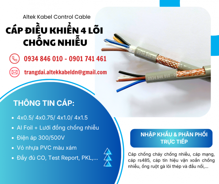 Cáp điều khiển Altek Kabel 4x0.5/4x0.75/4x1.0/4x1.5 chống nhiễu