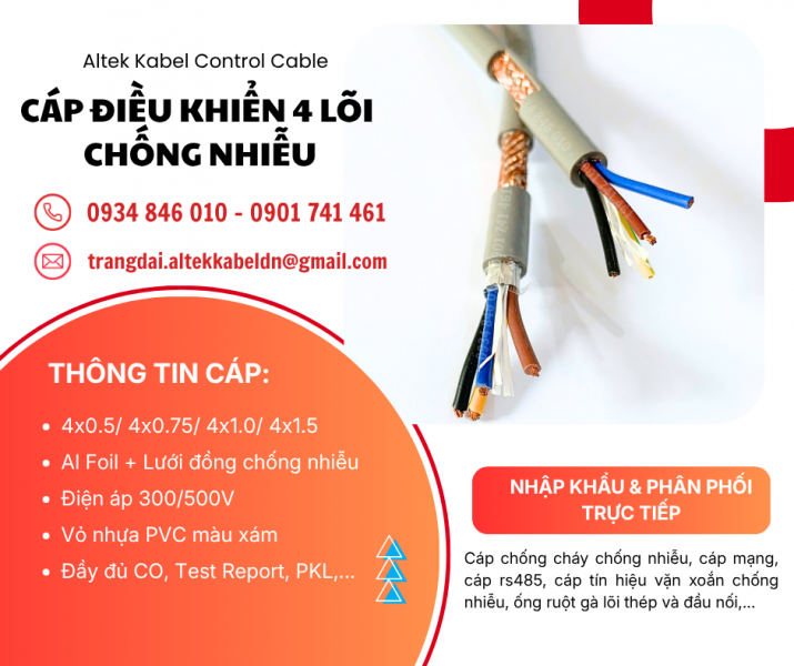 Cáp điều khiển Altek Kabel 4x0.5/4x0.75/4x1.0/4x1.5 chống nhiễu