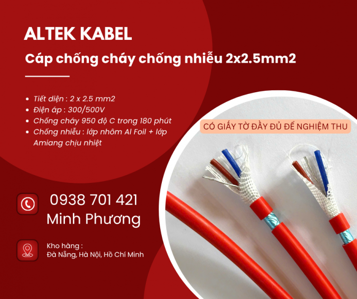 Cáp chống cháy chống nhiễu 2x2.5mm2 chất lượng cao cho công trình 