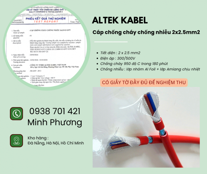 Cáp chống cháy chống nhiễu 2x2.5mm2 chất lượng cao cho công trình 