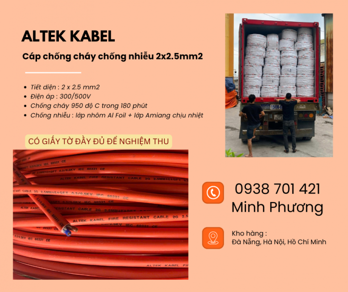 Cáp chống cháy chống nhiễu 2x2.5mm2 chất lượng cao cho công trình 